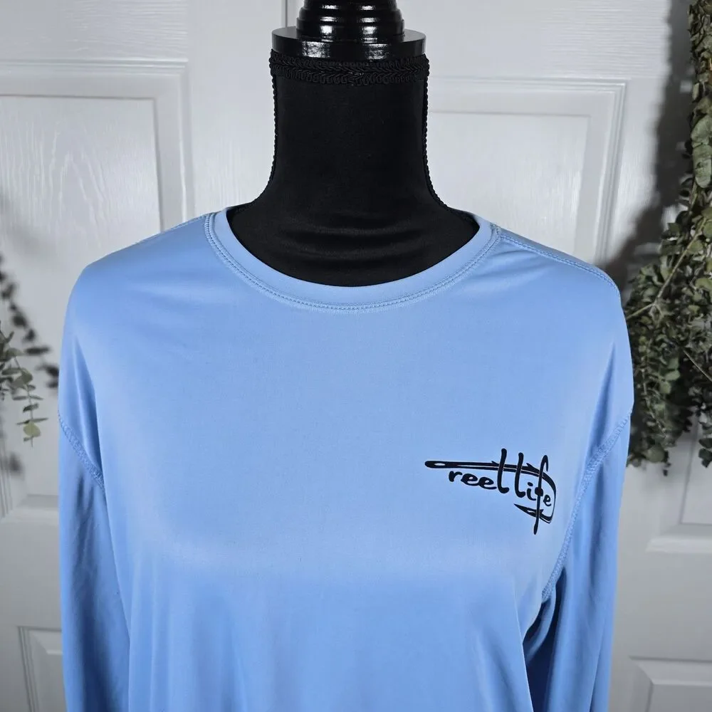 REEL LIFE Men's Blue Fishing Shirt Long Sleeve Performance Size Missing See Pics
